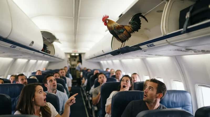 #23 - The Rooster That Escaped From an Overhead Bin (Image Credits: Gemini)