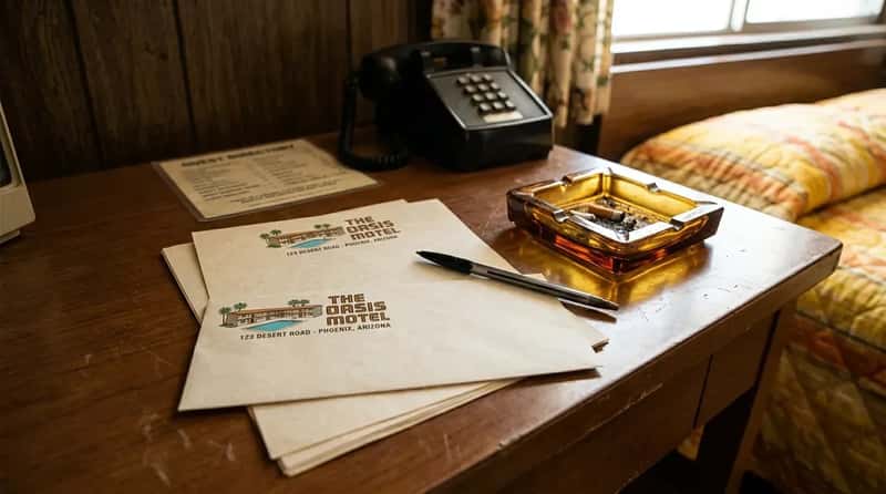 #4 - Motel-Branded Stationery and Ashtrays on the Desk (Image Credits: Gemini)