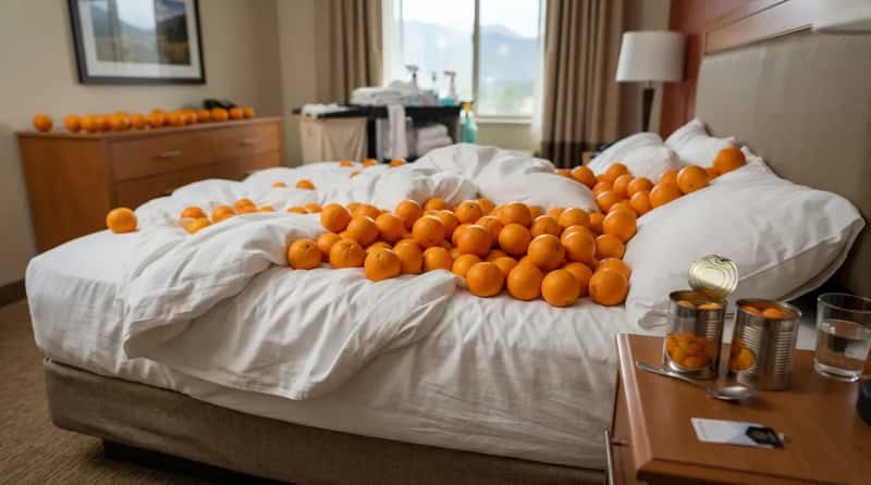 #20 - A Bed Full of Oranges (and Cans of Mandarins on the Side Table) (Image Credits: Gemini)