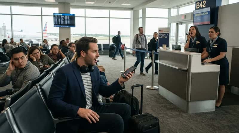 #23 - Taking Full Speakerphone Meetings Feet From the Gate Desk (Image Credits: Gemini)