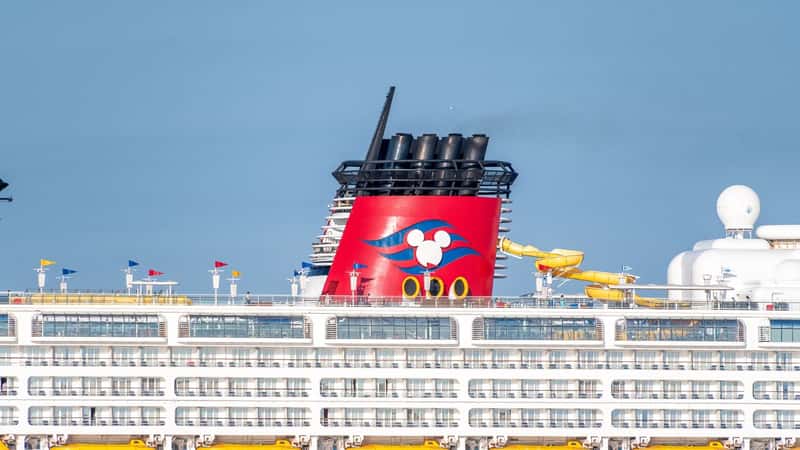 View of the Disney Magic cruise ship on a rare visit to the UK