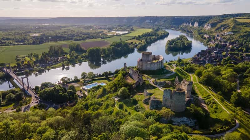 Les Andelys, Eure (27), France, Les Andelys, aerial view of Château Gaillard (Richard the Lionheart’s castle).
