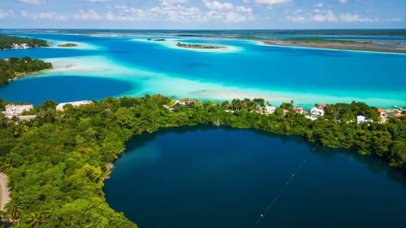 Bacalar Mexico with 7 colours lagoon Quintana Roo Mexican resort beach town travel holiday destination