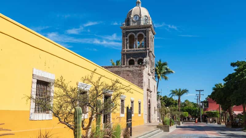 loreto, baja california sur, mexico. bell tower of the historic loreto mission. (editorial use only)
