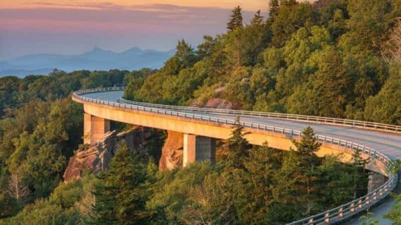 Morning light on the Lynn Cove Viaduct along the Blue Ridge Parkway in North Carolina