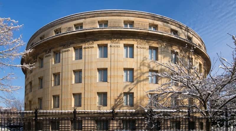 The famous circular Bibliotheque Carnegie in Reims France, photographed in winter time on a clear day.