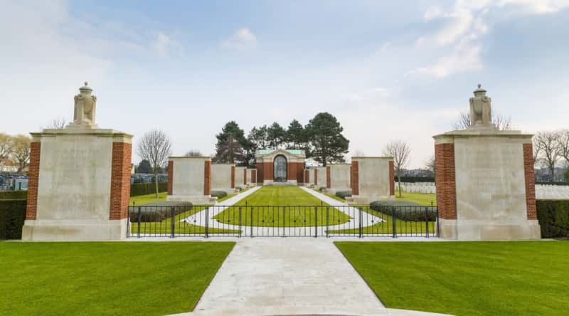 Entrance to the Commonwealth War Graves memorial in Dunkirk France.