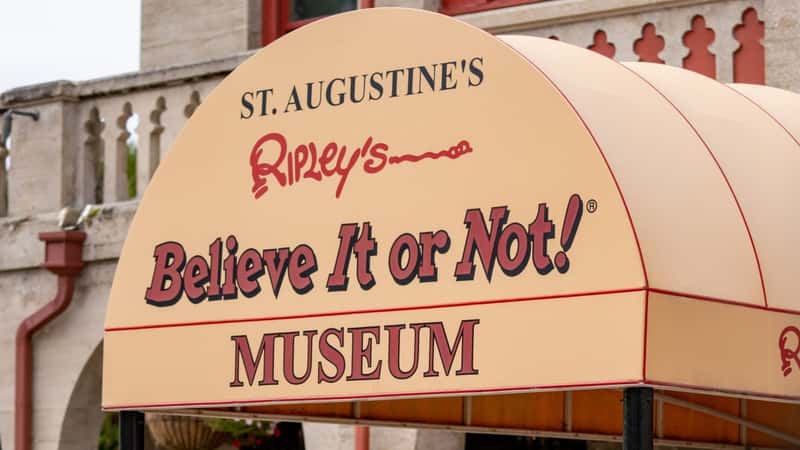 The image features a close-up of a sign bearing the words "St. Augustine Ripley’s Believe It or Not."