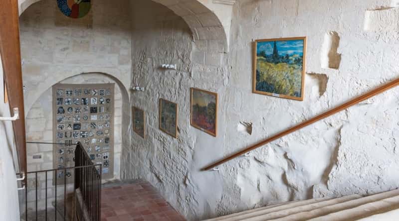 Saint Remi Museum staircase leading down to the Vincent Van Gogh exhibit in Reims France.