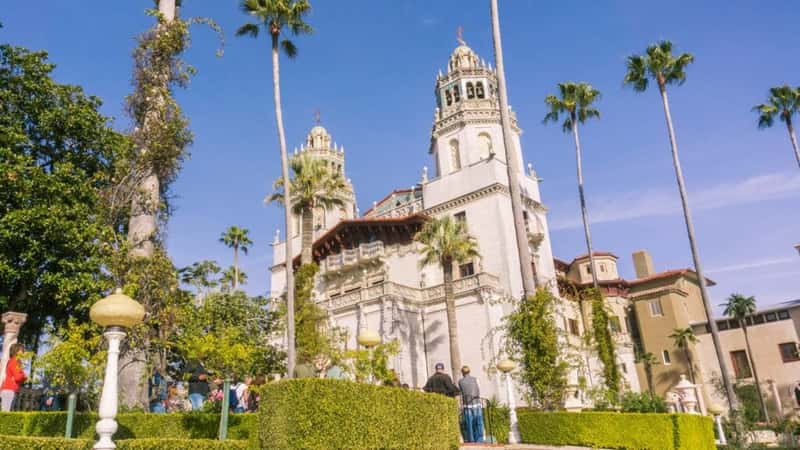 The image features the Casa Grande, which is the main building of Hearst Castle in San Simeon, California, USA.