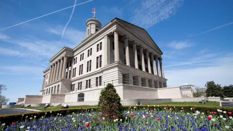 Tennessee State Capitol Building With Flowers Planted in Spring