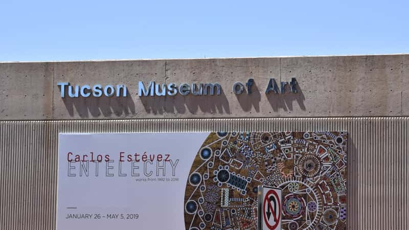 Tucson Museum of Art in Tucson, Arizona. The sign simply displays the words "Tucson Museum of Art" on the building's wall. 