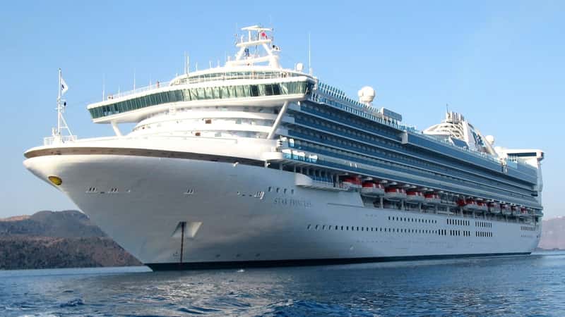 The image features the Star Princess Cruise Ship, a large white vessel prominently displaying its name, "Star Princess," on its exterior.