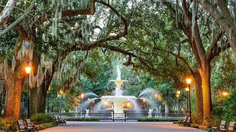 Savannah, Georgia, USA at Forsyth Park Fountain.