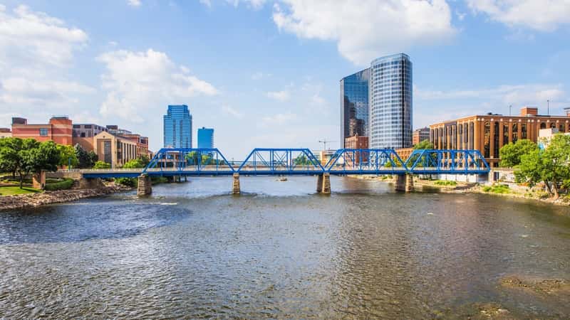 Downtown Grand Rapids Michigan view from the Grand River