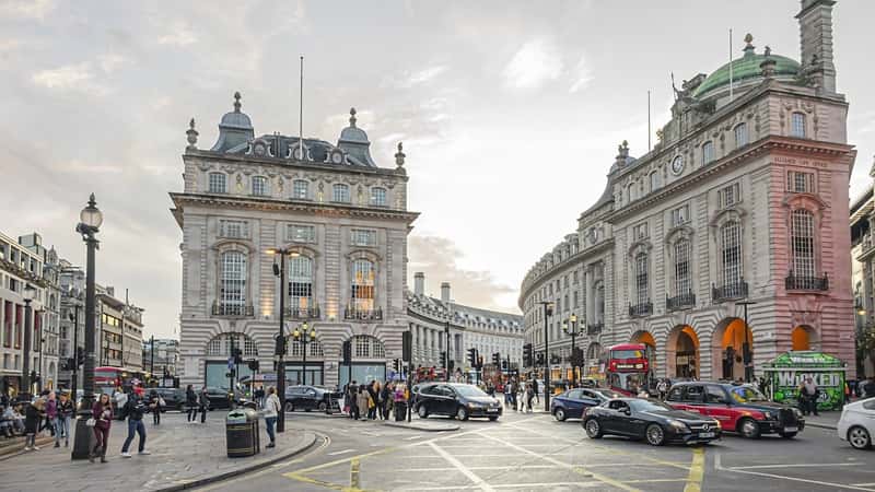 Piccadilly Circus at evening. Piccadilly Circus - a famous public space in London's West End, it built in 1819.