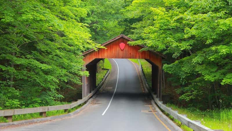 Covered bridge near Sleeping bear sand dunes in Michigan