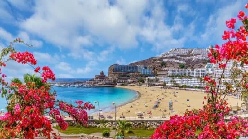 Landscape with Puerto Rico village and beach on Gran Canaria, Spain