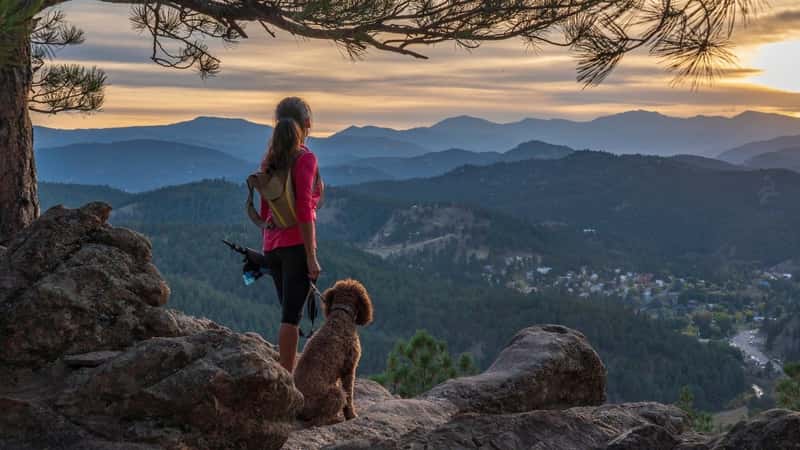 A woman hiking in the Rocky Mountains.
