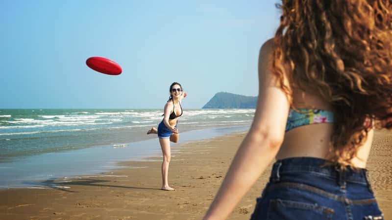 Girl Woman Women Coast Frisbee Beach Relax Concept