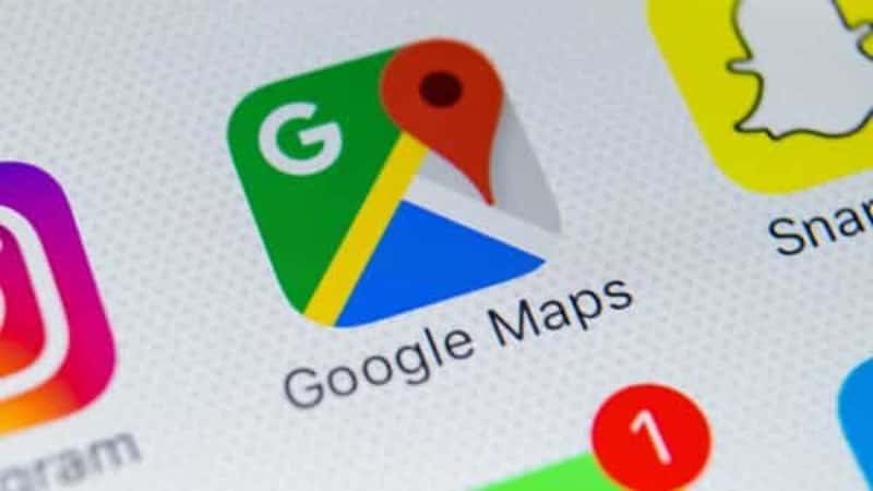 Google Maps application icon on Apple iPhone X screen close-up. Google Maps icon. Google maps application. Social media network