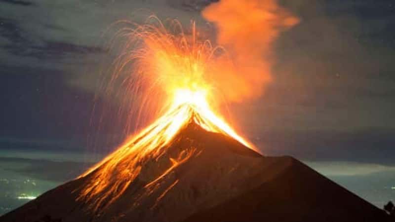 Volcano eruption at night - Volcano Fuego in Antigua, Guatemala