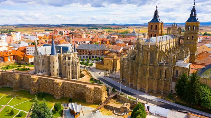 Cathedral and Episcopal Palace of Astorga in summer. Castile and Leon. Spain