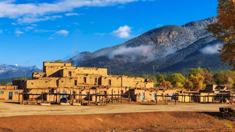 Ancient dwellings of UNESCO World Heritage Site named Taos Pueblo in New Mexico. Taos Pueblo is believed to be one of the oldest continuously inhabited settlements in USA.