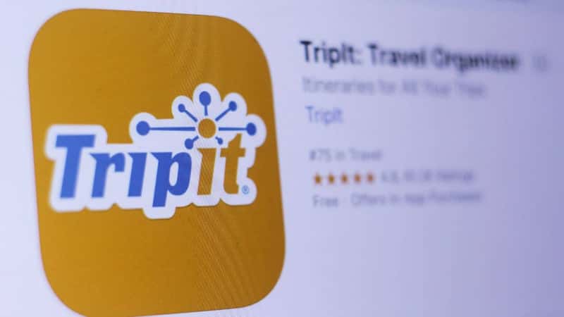 JEMBER, EAST JAVA, INDONESIA, JUNE 19, 2018. TripIt Travel Organizer app in play store. close-up on the laptop screen.