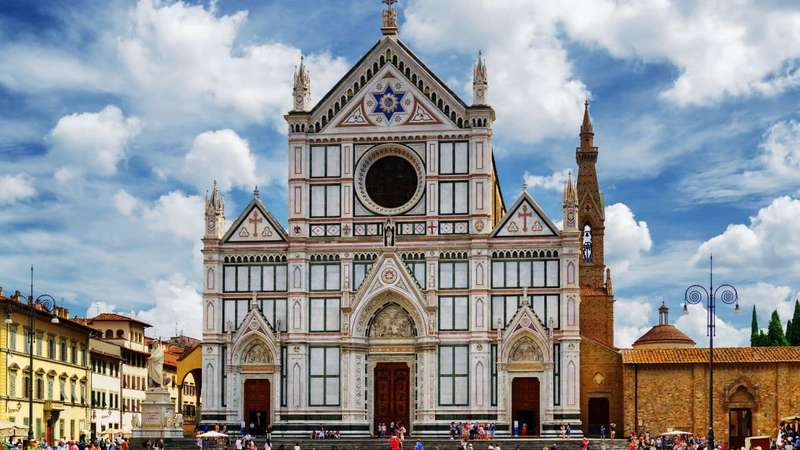The Basilica di Santa Croce (Basilica of the Holy Cross) on square of the same name in Florence, Tuscany, Italy. Florence is a popular tourist destination of Europe.