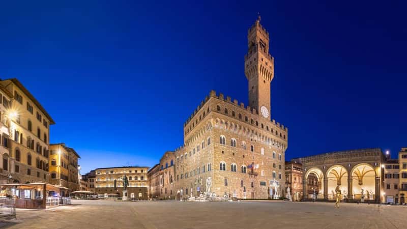 Florence - The Piazza della Signoria with the Palazzo Vecchio at dusk
