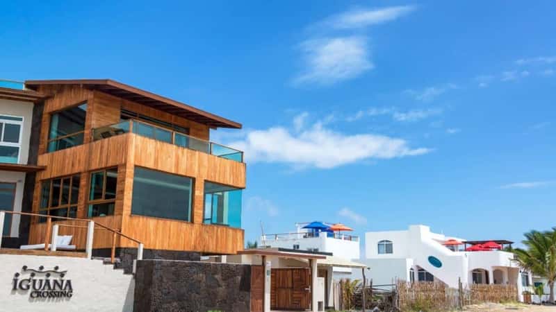 PUERTO VILLAMIL, ECUADOR - JANUARY 14: View of beachfront property in Puerto Villamil, Ecuador in the Galapagos Islands on January 14, 2015