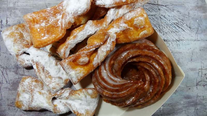 Angel wings (Faworki), cakes deep fried in oil to celebrate Fat Tuesday and cookies and donut Vienna