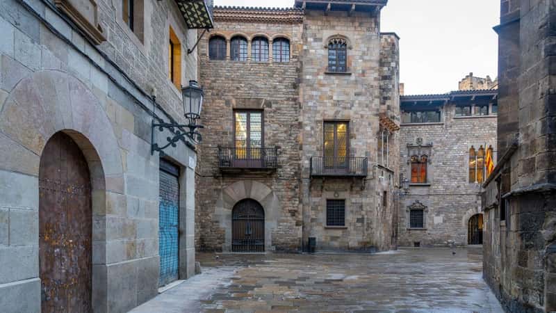 The Barri Gotic District view in Barcelona, Spain