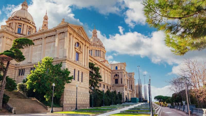 National art museum of Catalonia (Museu Nacional d'Art de Catalunya) at sunny day. Location place Barcelona city, Catalonia, Spain, Europe. Photo wallpaper. Discovery the beauty of earth.