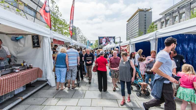 PLYMOUTH, ENGLAND - JUNE 3, 2016 Flavour Fest is biggest outdoor food festival in south-west England. Local farmers and artisan food makers display their products.