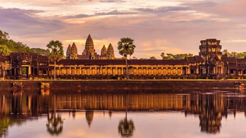 Angkor Wat temple at sunset near Siem Reap, Cambodia