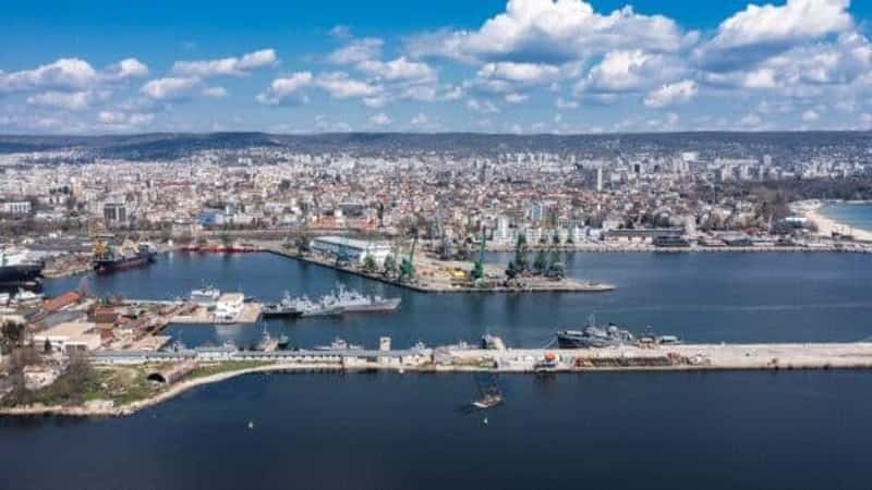 Aerial view to a port of Varna, Bulgaria. Logistics and transport