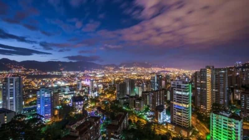 Panoramic of the poblado, Medellin at night.