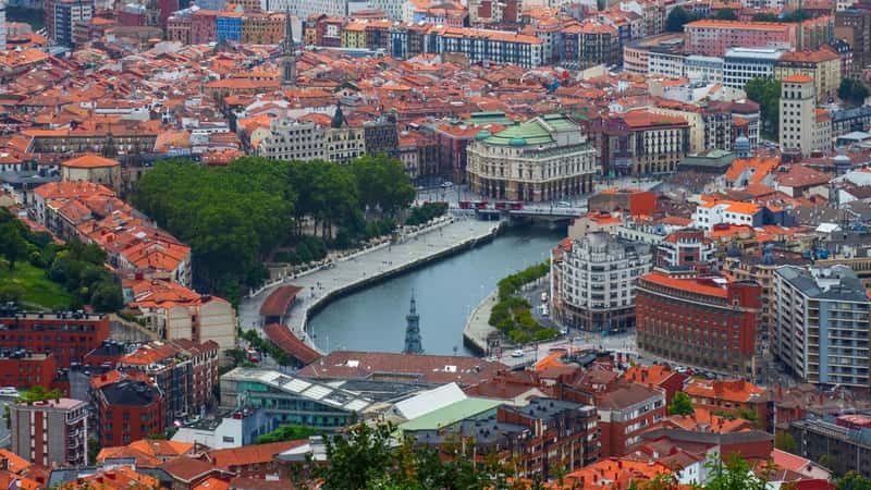 View of the Bilbao city downtown from the hill, Cantabria, Spain