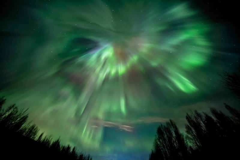 A beautiful view of aurora lights show over Fairbanks, Alaska Northern Lights storm with a strength of KP7