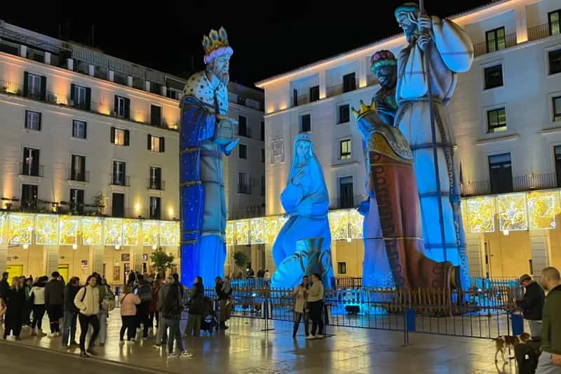 nativity scene with oversized figures in a square of alicante
