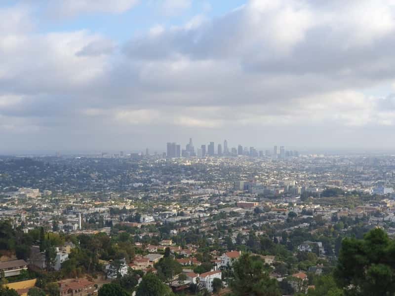 the los angeles skyline and urban sprawl seen from the griffiths observatory in hollywood california usa