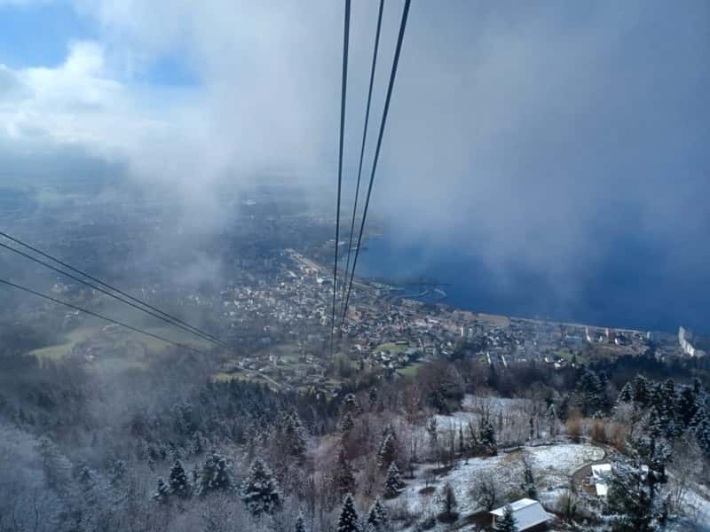 view of bregenz and lake constance from the top station of the pfanderbahn cable car in bregenz austria