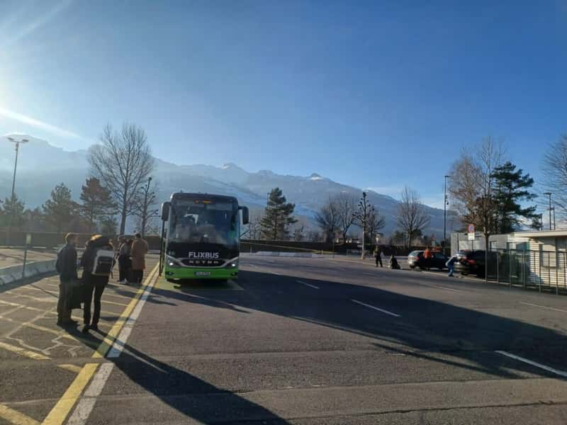 passengers disembarking a flixbus in vaduz lichtenstein