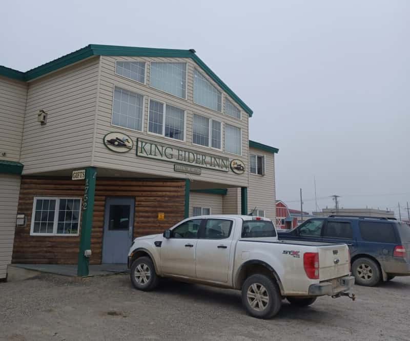 a pick up truck outside king eider inn hotel in Utqiagvik alaska usa