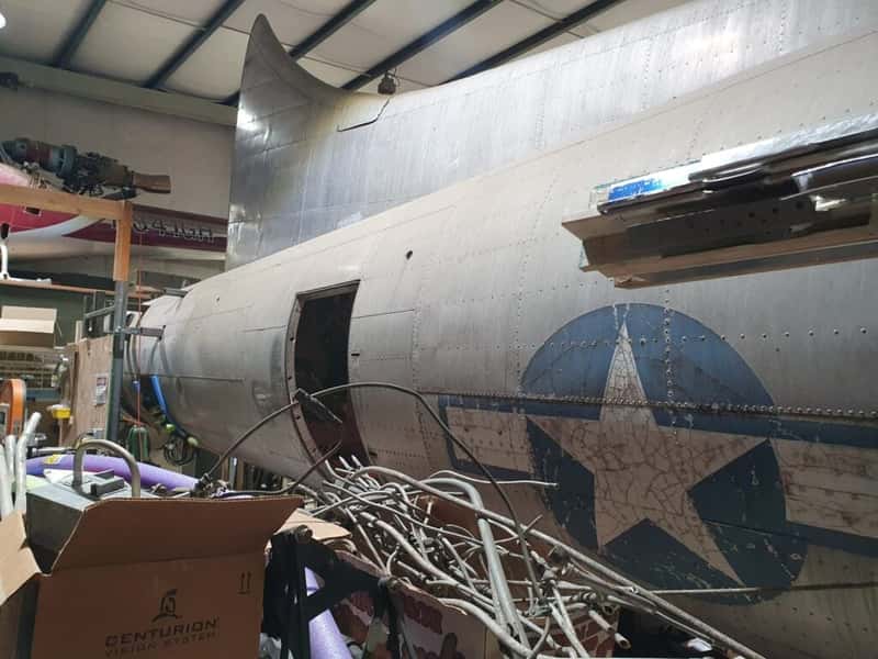 a b-17 bomber aircraft under restoration at the b-17 alliance in salem oregon usa