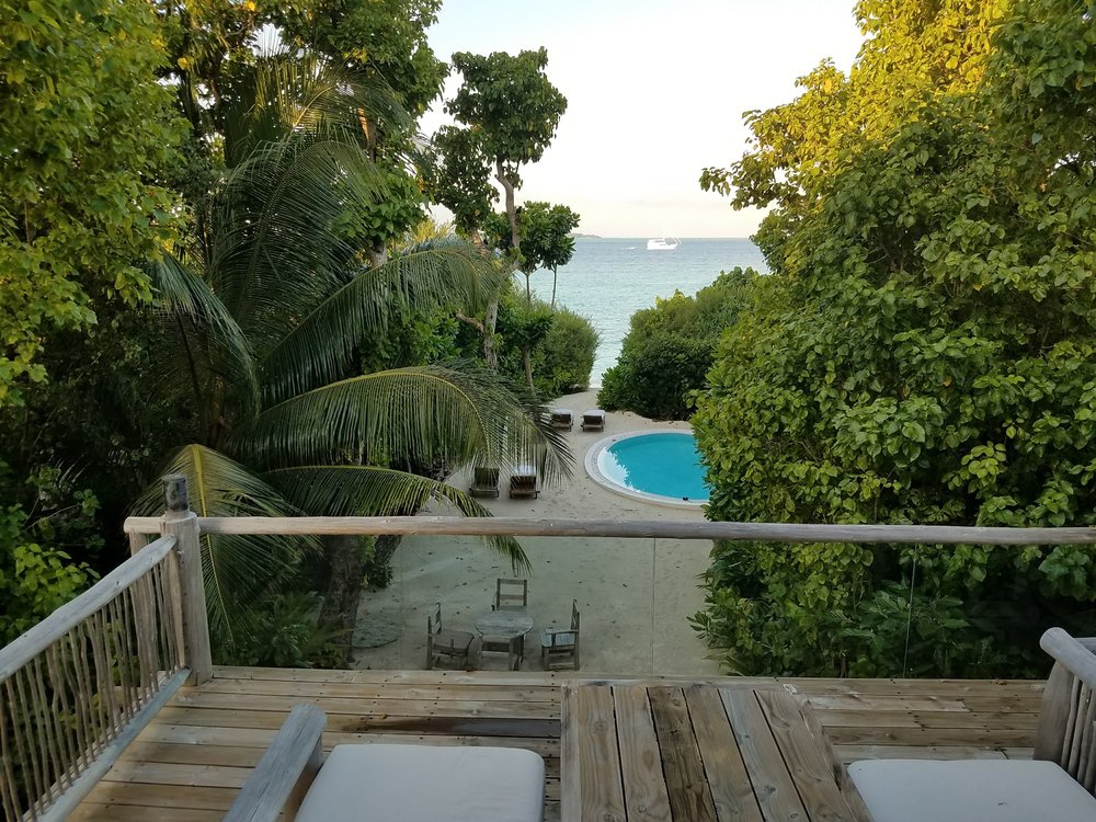 Our view from the second floor of our villa at Soneva Fushi.