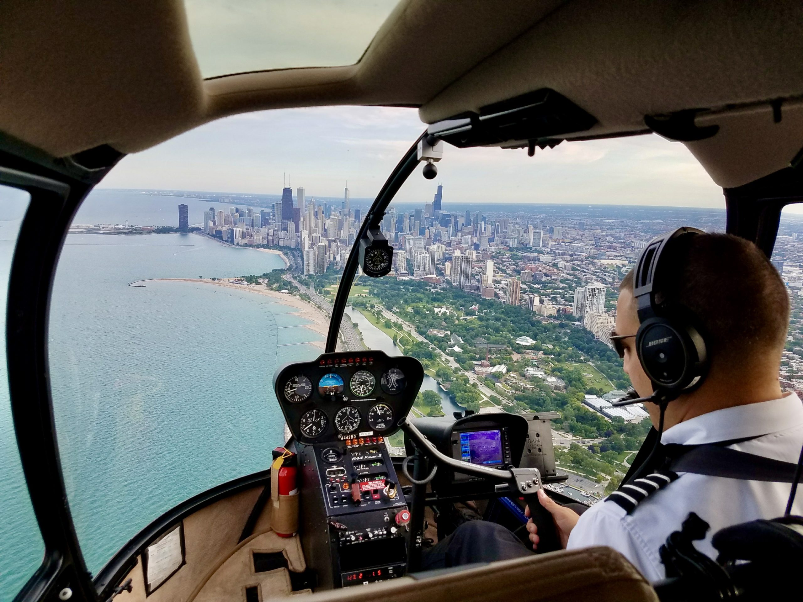 Helicopter tour in Chicago.